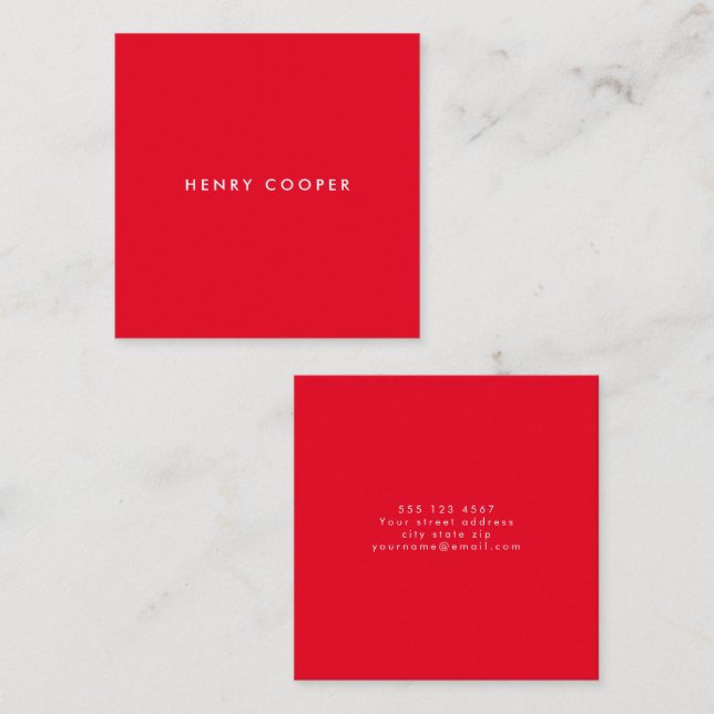 Simple Professional Modern Red Square Business Card (Front/Back)