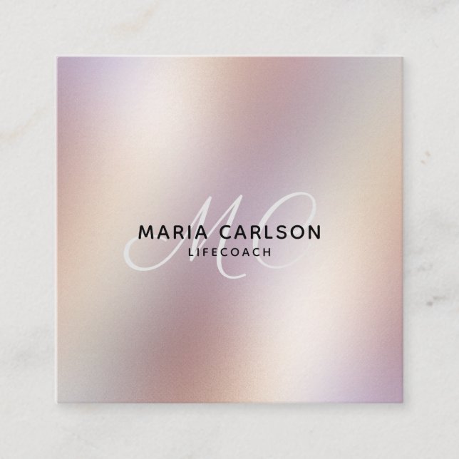 Simple Professional Monogram Hologram  Metallic Square Business Card (Front)