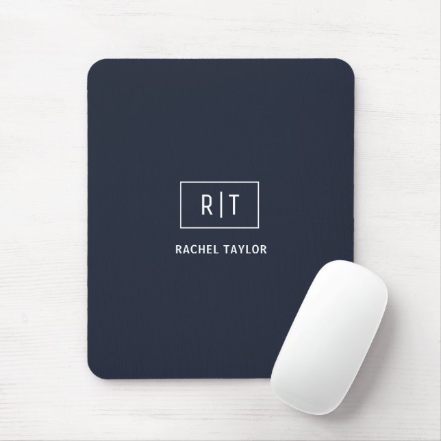 Simple Professional Monogram Navy White Border Mouse Pad (With Mouse)