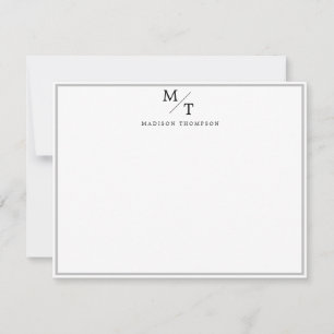Simple Professional Monogram with gray border Note Card