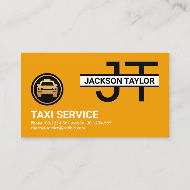 Simple Professional Monogram Yellow Taxi Cab Business Card (Front)