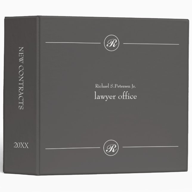 Simple professional  monogrammed Black 3 Ring Binder (Front/Spine)