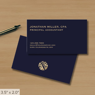 Simple Professional Navy Blue Gold Business Card