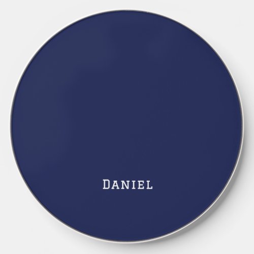 Simple Professional Navy Blue Monogram Name Wireless Charger