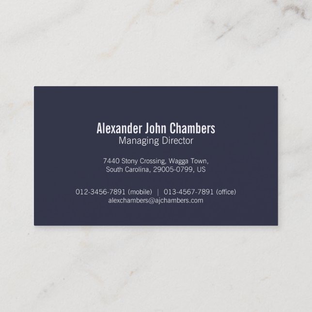 Simple professional navy business cards (Back)