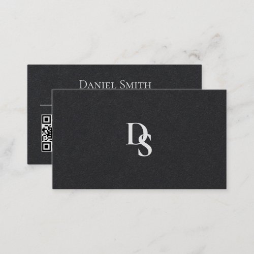 Simple Professional on Black Paper with QR Code Business Card