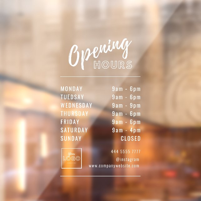 Simple Professional Opening Hours White with Logo Window Cling (Sheet 2)
