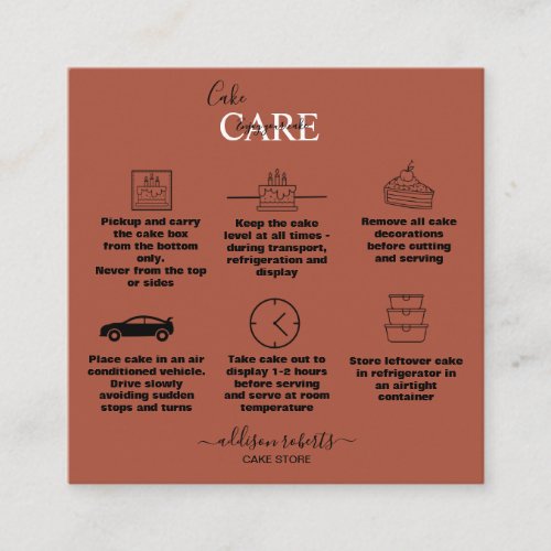 Simple Professional Orange Terracotta  Cake Care  Square Business Card