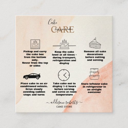 Simple Professional Orange Terracotta  Cake Care   Square Business Card