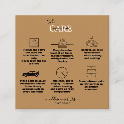 Simple Professional Orange Terracotta  Cake Care   Square Business Card