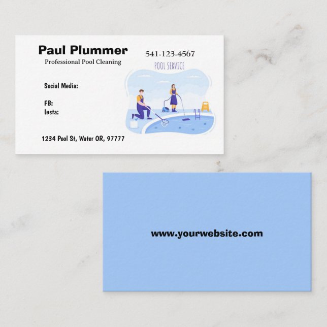 Simple Professional Pool Cleaning Business Cards (Front/Back)