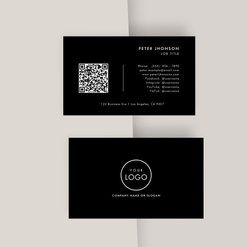 Simple  Professional QR Code Logo Black  White Business Card