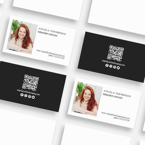 Simple Professional QR Code Photo Black Business Card