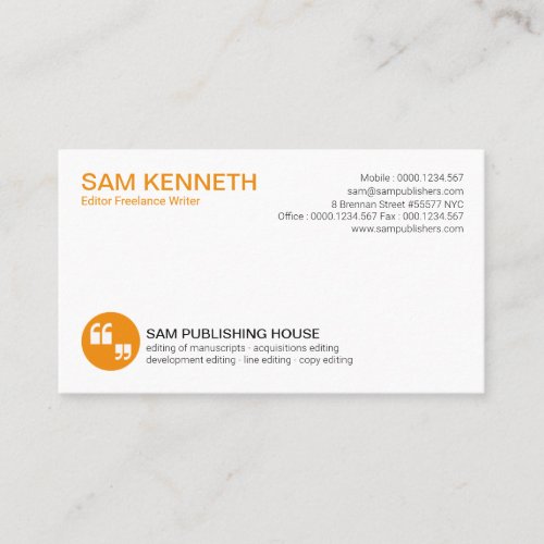 Simple Professional Quotation Marks Writer Business Card