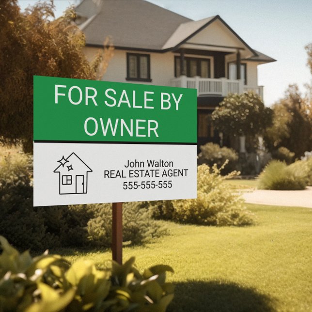 Simple Professional Real Estate Realtor Marketing Sign (green white sale by owner house sign)
