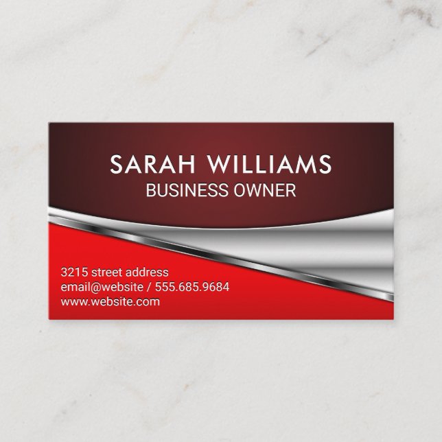 Simple Professional Red Metallic Business Card (Front)