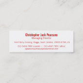 Simple professional red white skinny business card (Back)