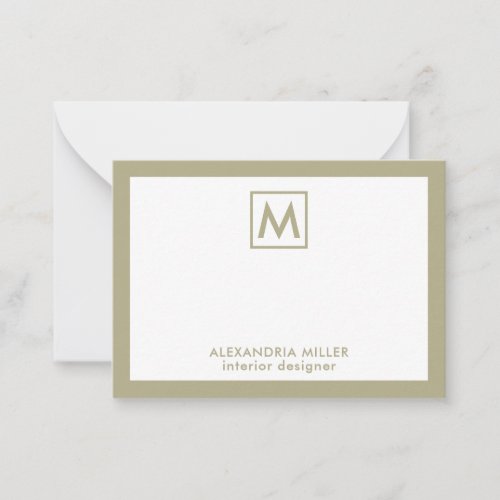 Simple Professional Sage Green Monogram Note Card