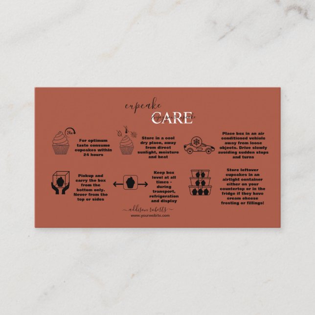 Simple Professional  Terracotta Cupcake Care   Business Card (Front)