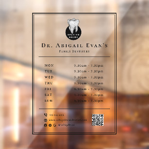 Simple Professional Tooth Icon Dentist Open Hours Window Cling