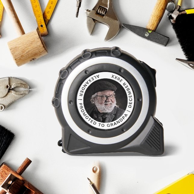 Simple Promoted To Grandpa Father Photo Name Typo Tape Measure (Creator Uploaded)
