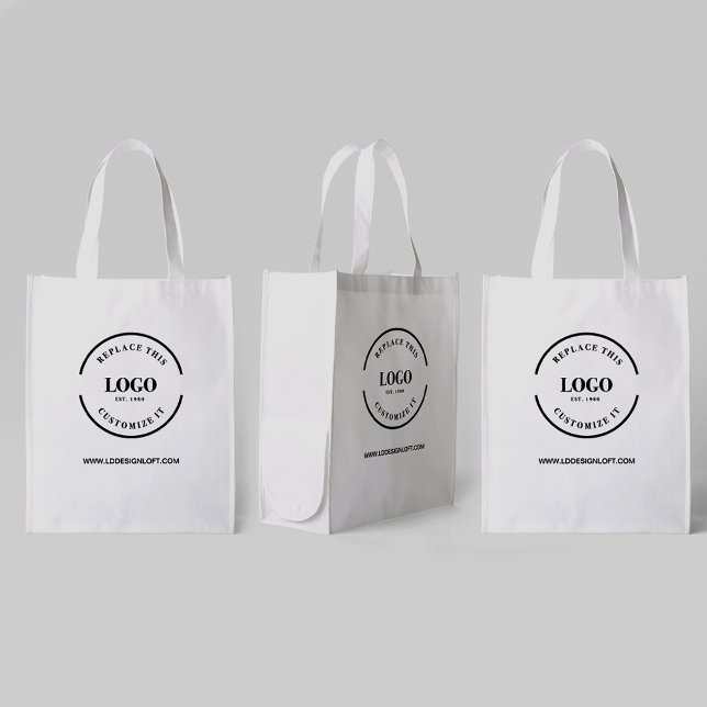 Simple Promotional Company Logo website Custom Grocery Bag (White reusable grocery bags with logo and website.)