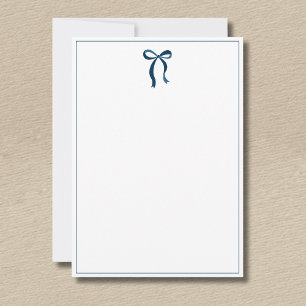 Simple Prussian Blue Bow Thin Border No text Note Card