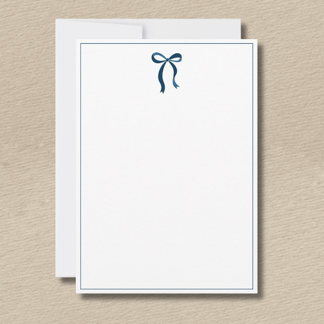 Simple Prussian Blue Bow Thin Border No text Note Card (Creator Uploaded)