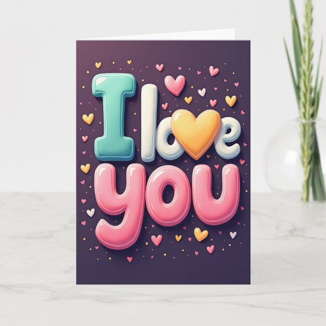 Simple Puffy Hearts I Love You Card (Front)