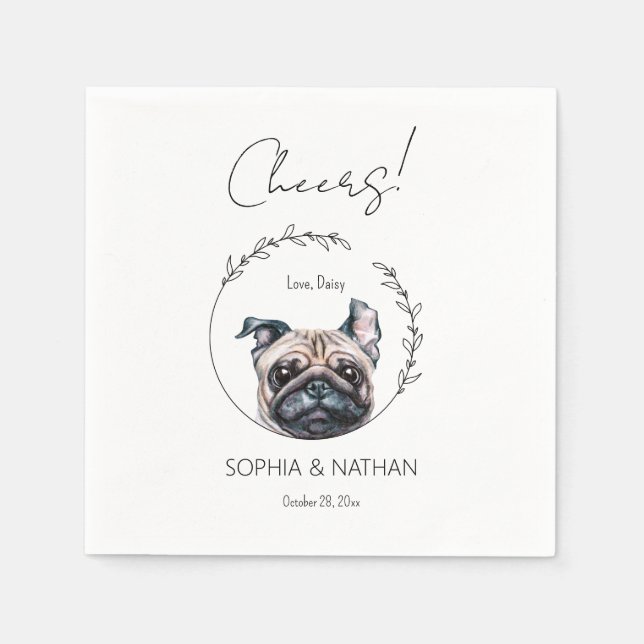 Simple Pug Dog Wedding Cocktail Napkins (Front)