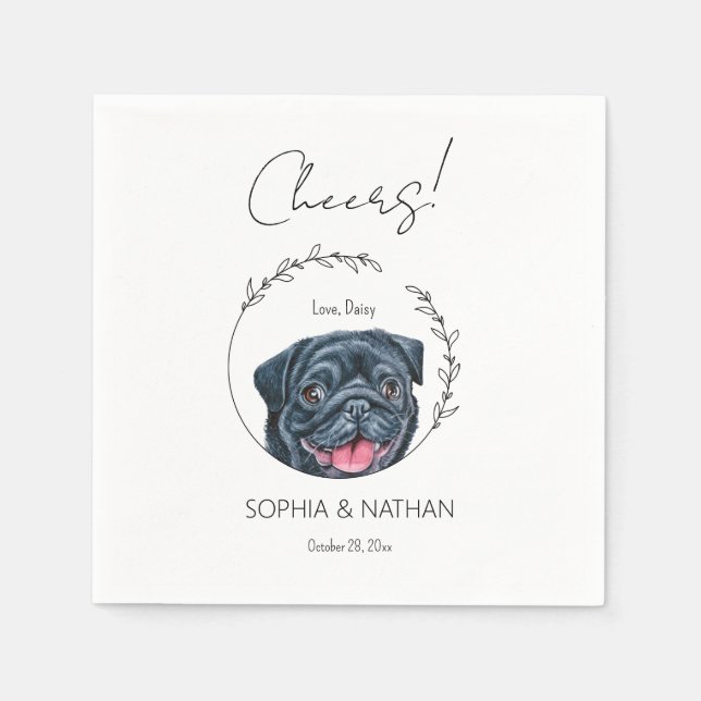 Simple Pug Dog Wedding Cocktail Napkins (Front)