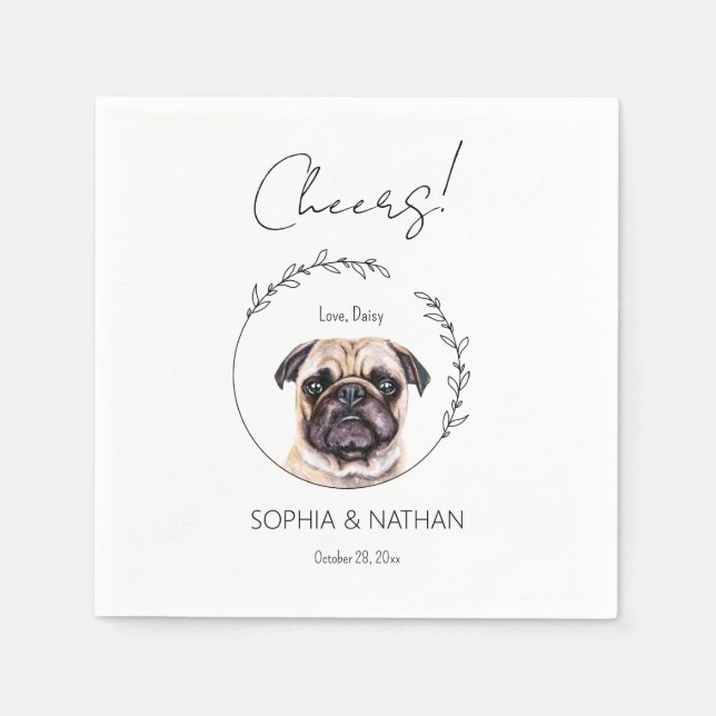 Simple Pug Dog Wedding Cocktail Napkins (Front)