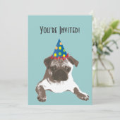 Simple Pug in Hat Birthday Party Invitation (Standing Front)
