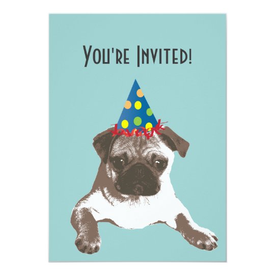 Simple Pug In Hat Birthday Party Invitation Zazzle Com