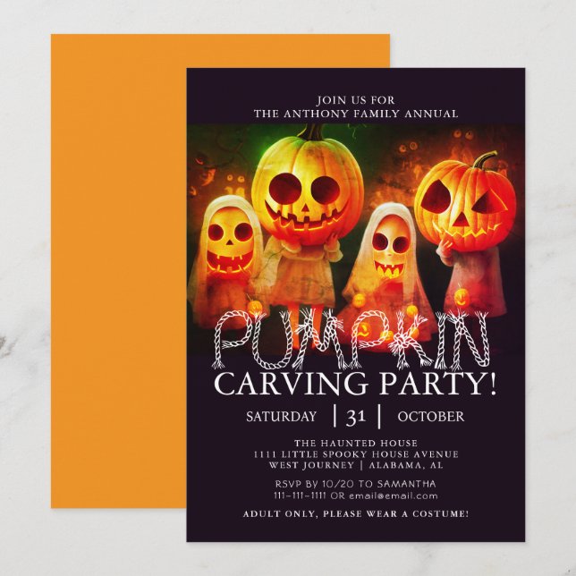 Simple Pumpkin Carving Party Halloween Spooky  Inv Invitation (Front/Back)