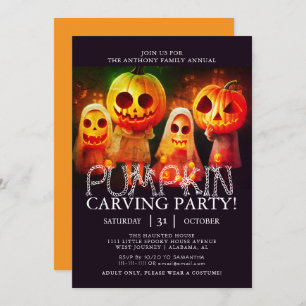 Simple Pumpkin Carving Party Halloween Spooky Inv Invitation