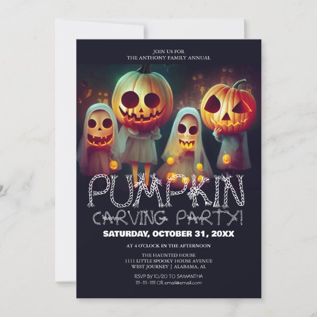 Simple Pumpkin Carving Party Halloween Spooky  Invitation (Front)