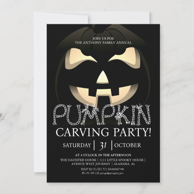 Simple Pumpkin Carving Party Halloween Spooky Invitation (Front)