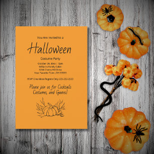 Simple Pumpkin Orange Halloween Costume Party Invitation