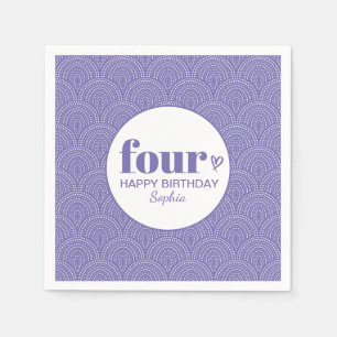 Simple Purple 4th Birthday with Name Napkins
