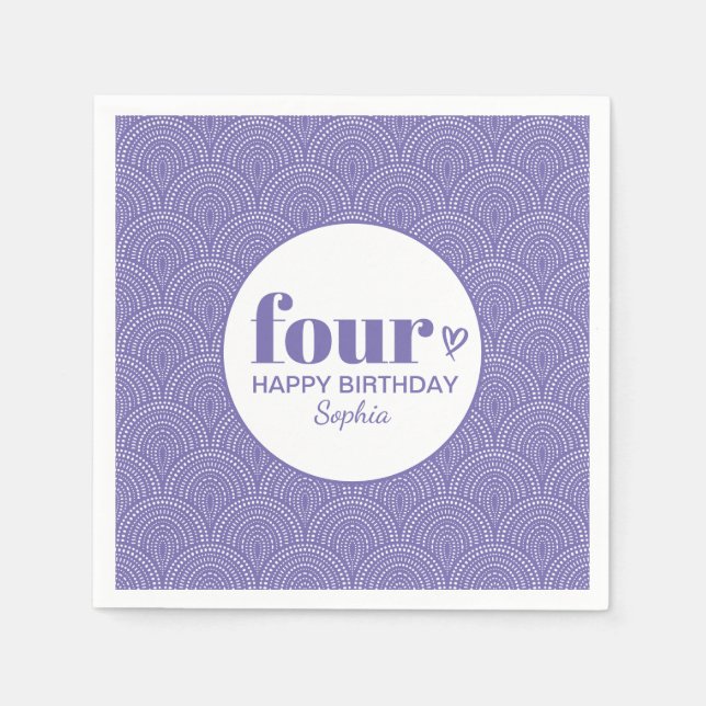 Simple Purple 4th Birthday with Name Napkins (Front)