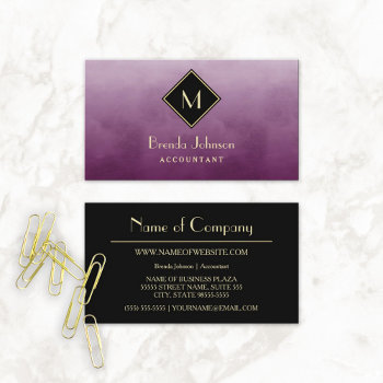 Simple Purple Accountant With Elegant Monogram Business Card by GirlyBusinessCards at Zazzle