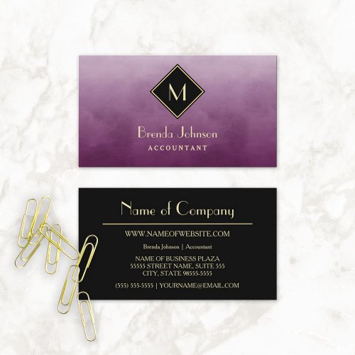 Simple Purple Accountant With Elegant Monogram Business Card