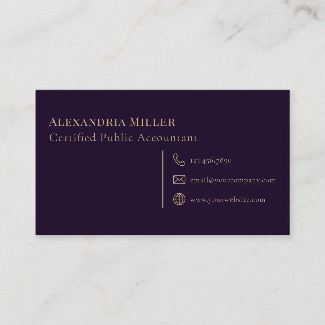 Simple Purple and Gold Business Card (Front)
