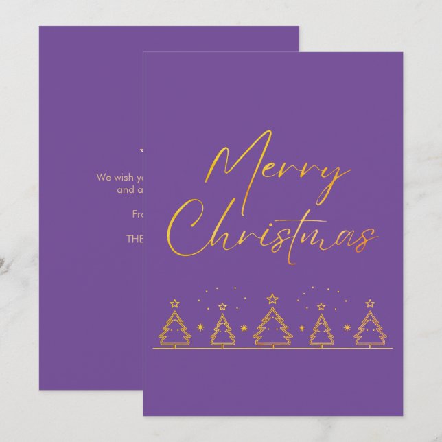 Simple Purple and Gold Christmas Tree  Holiday Card (Front/Back)