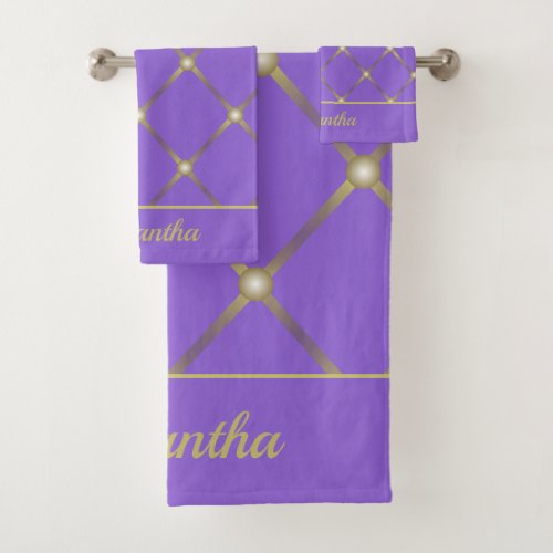 Simple Purple And Gold Geometric Mesh Bath Towel Set