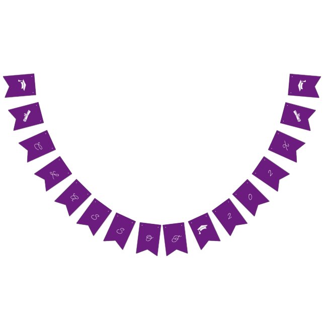 Simple Purple And White Customizable Graduation Bunting Flags (All)