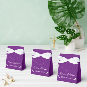 Simple Purple And White Customized Graduation Favor Boxes