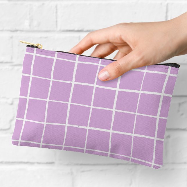 Simple Purple and White Grid Pattern Accessory Pouch (Creator Uploaded)