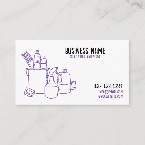 Simple Purple and White House Cleaning Services Business Card